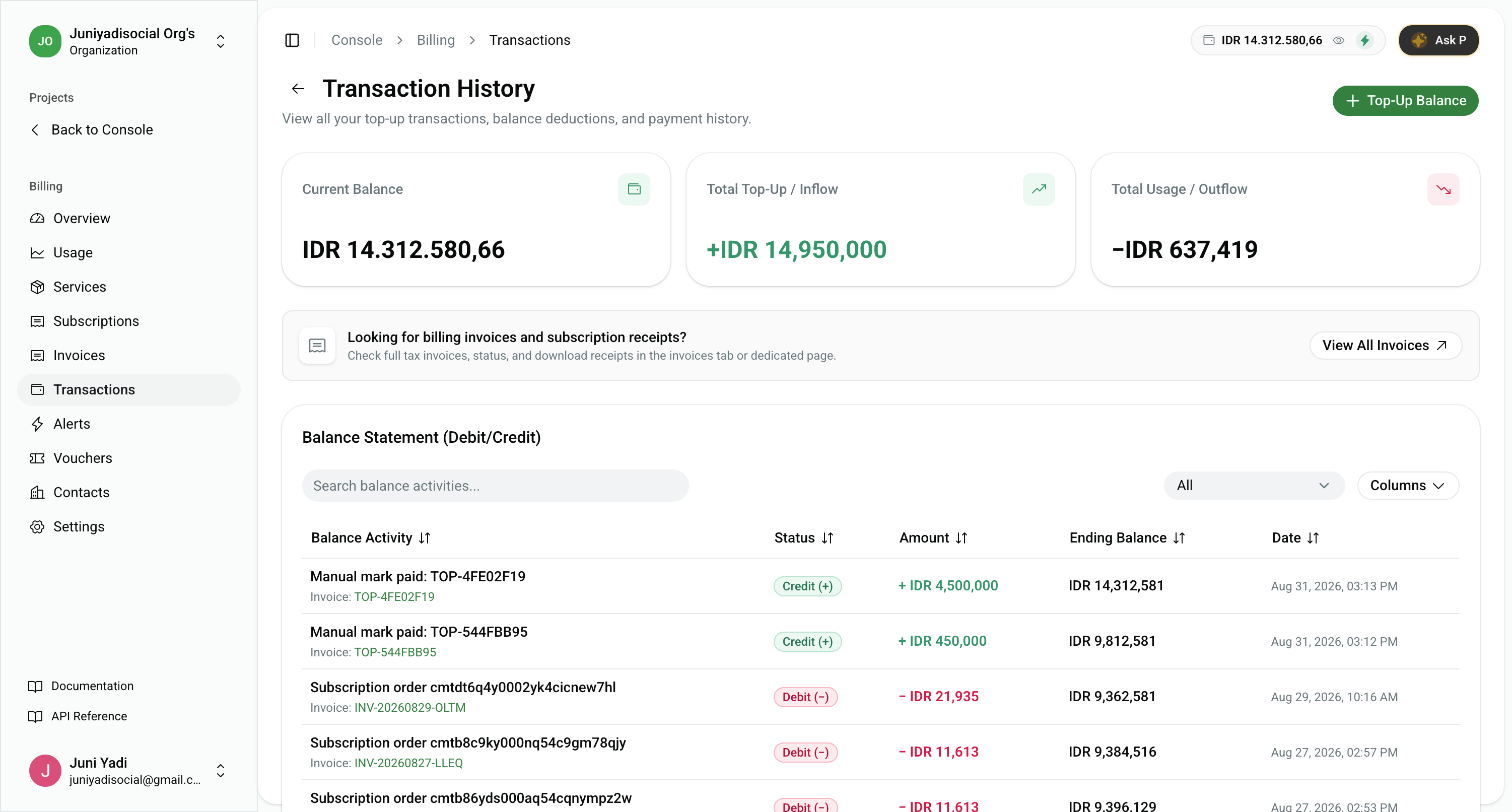 Transaction History & Balance Statement