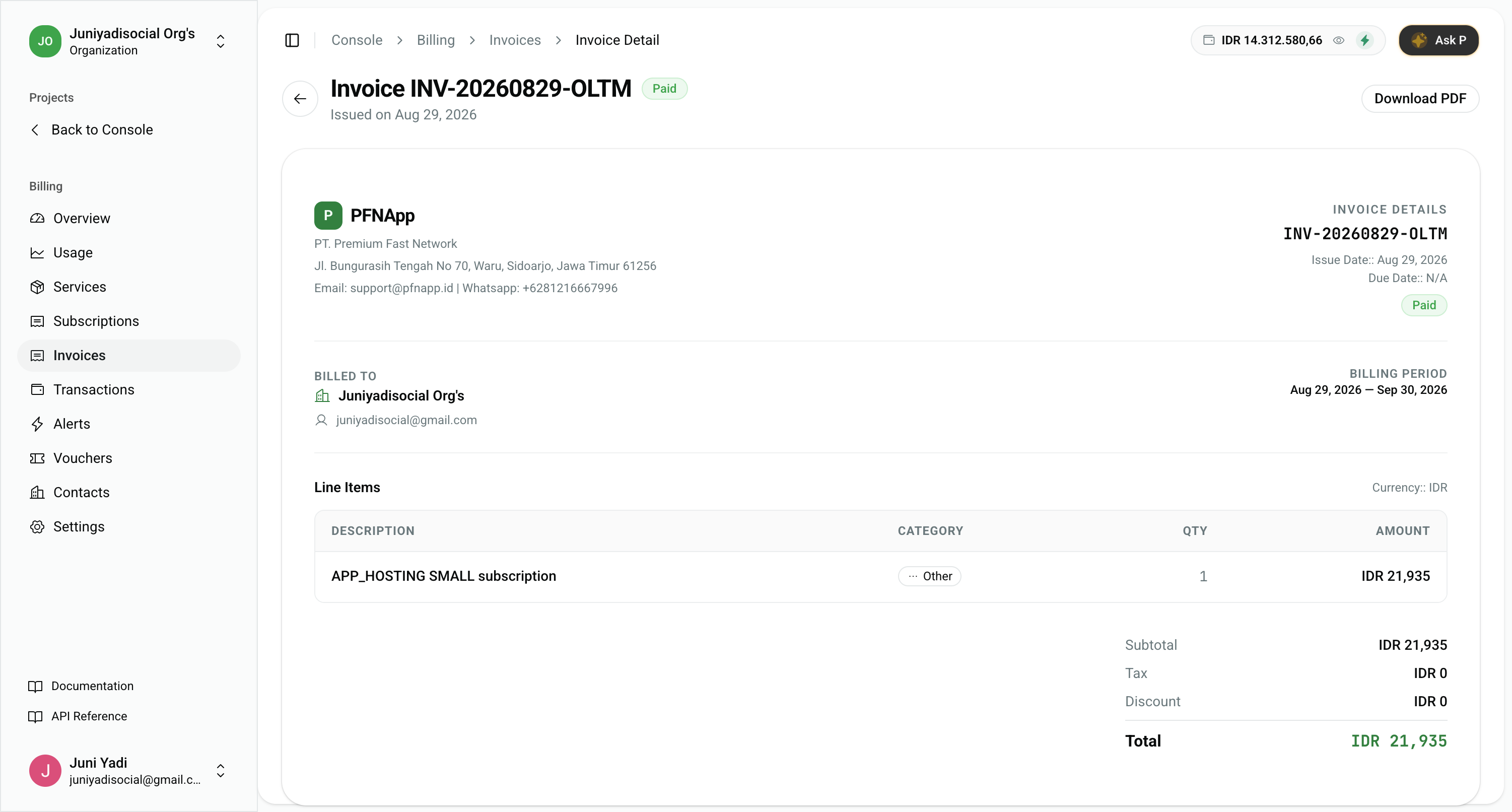 Invoice Detail & Official PDF View