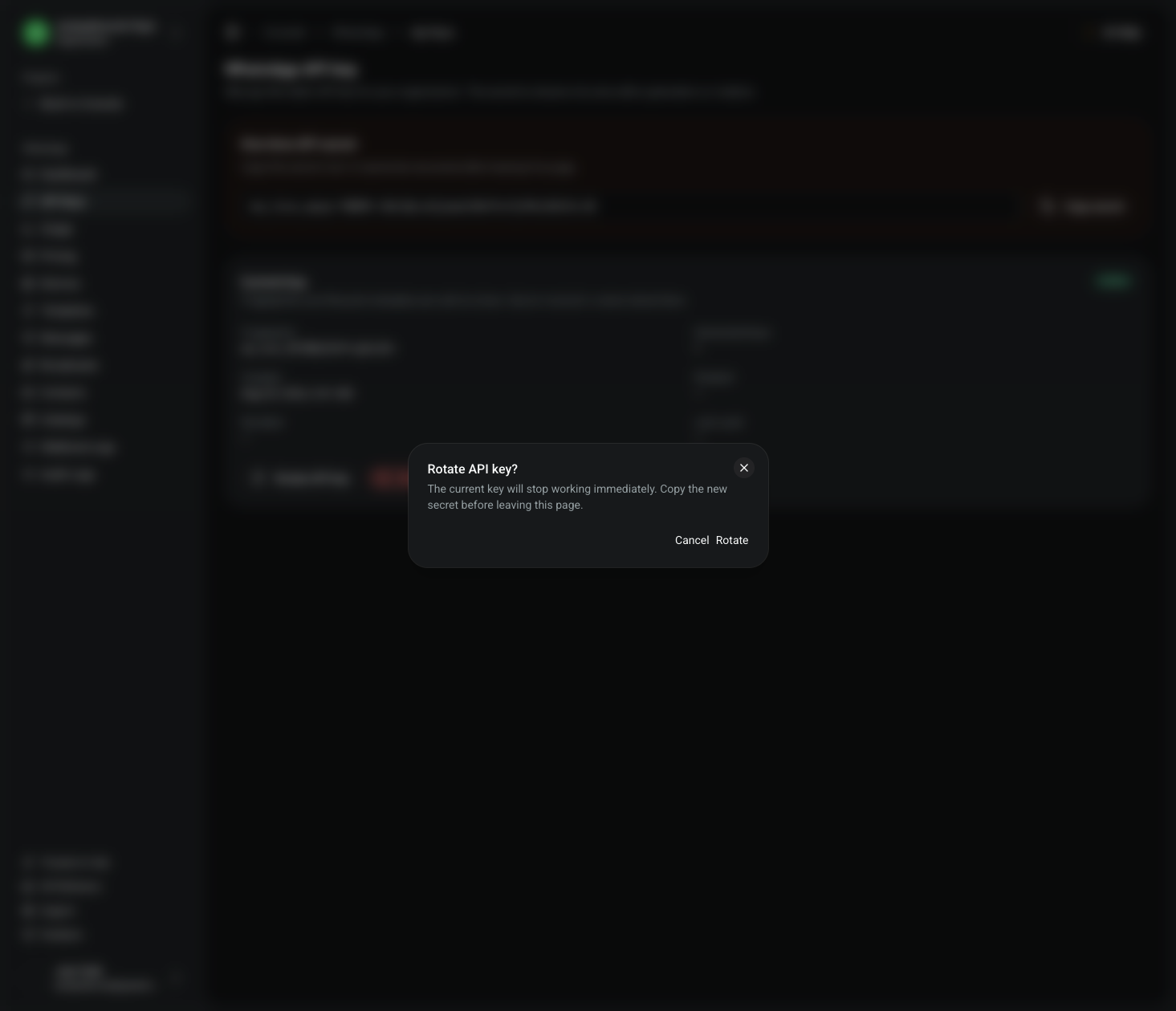 Rotate API Key Confirmation Dialog
