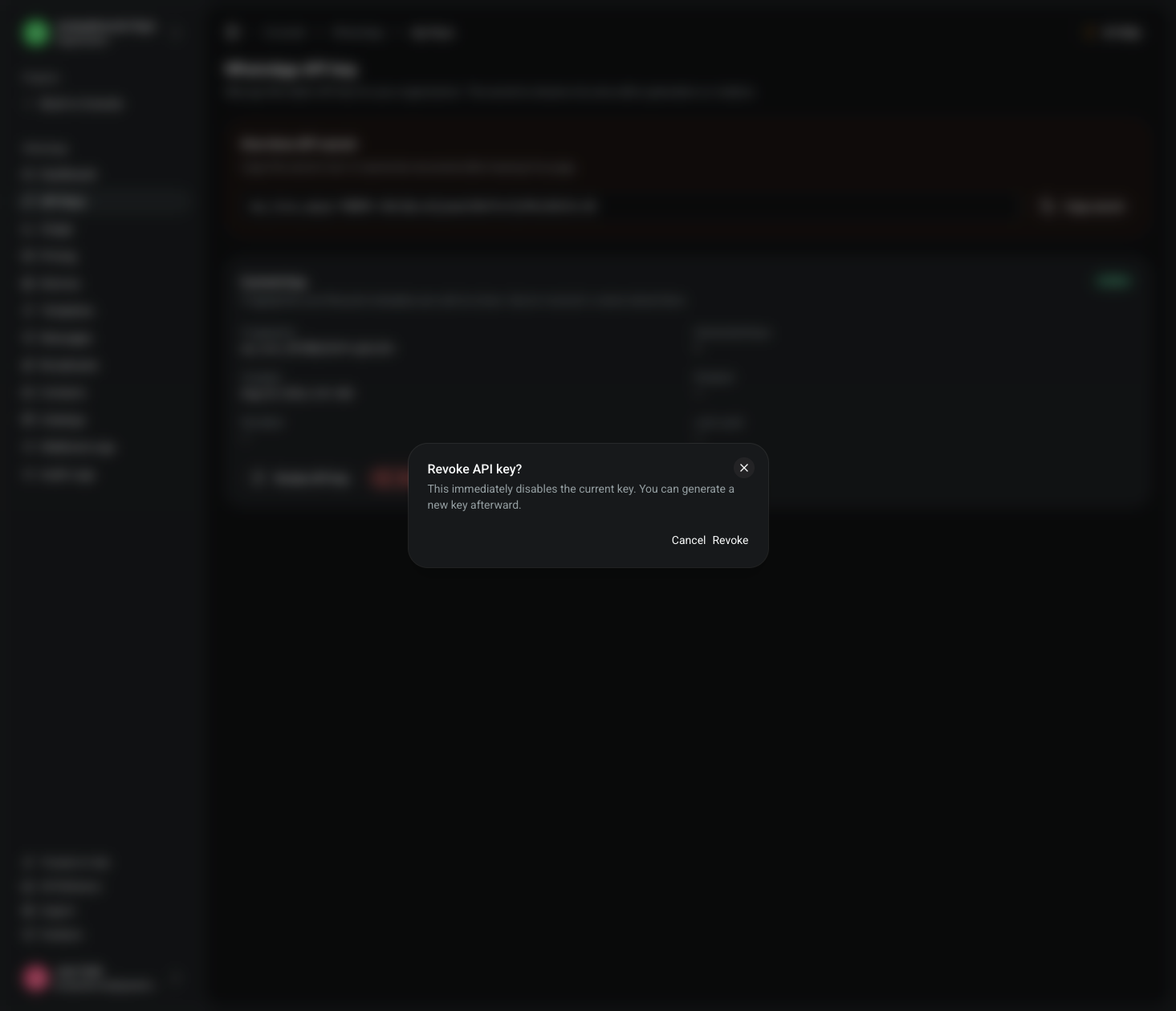 Revoke API Key Confirmation Dialog