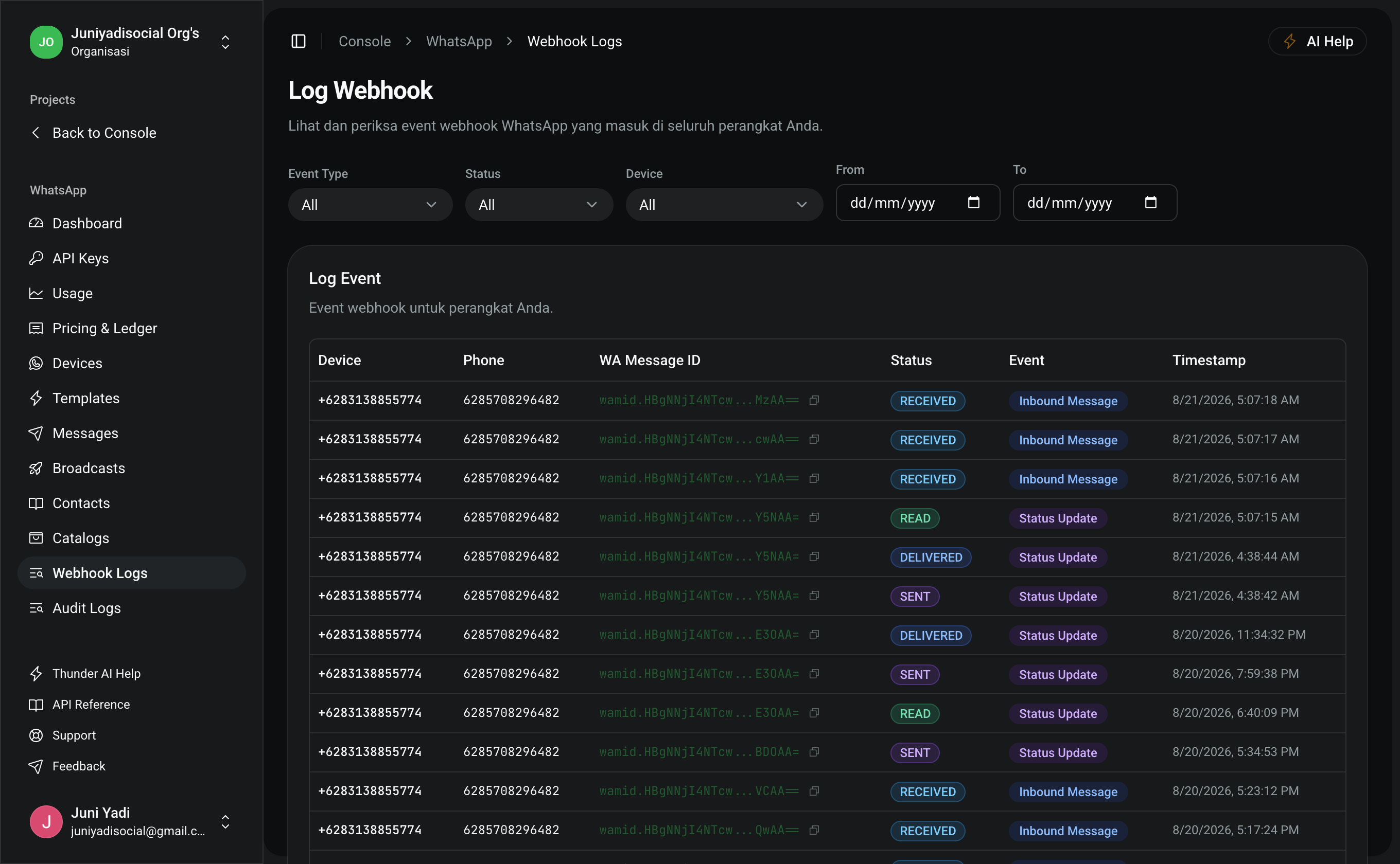 Webhook Logs