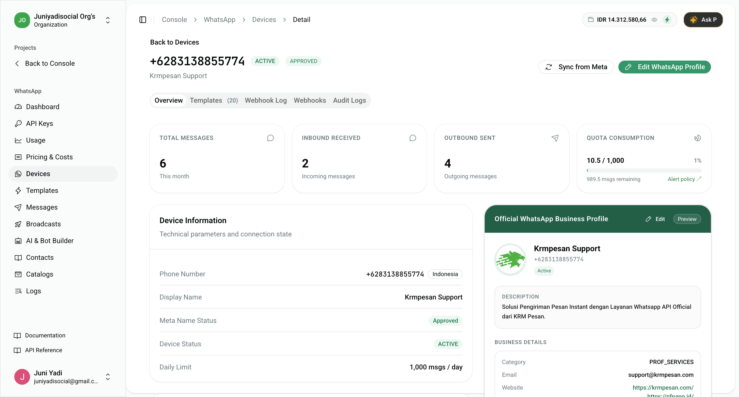 WhatsApp Connected Device Details