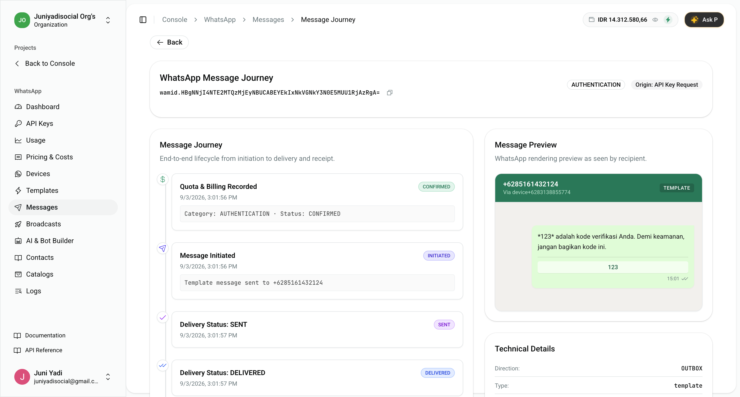 Unified WhatsApp Message Journey