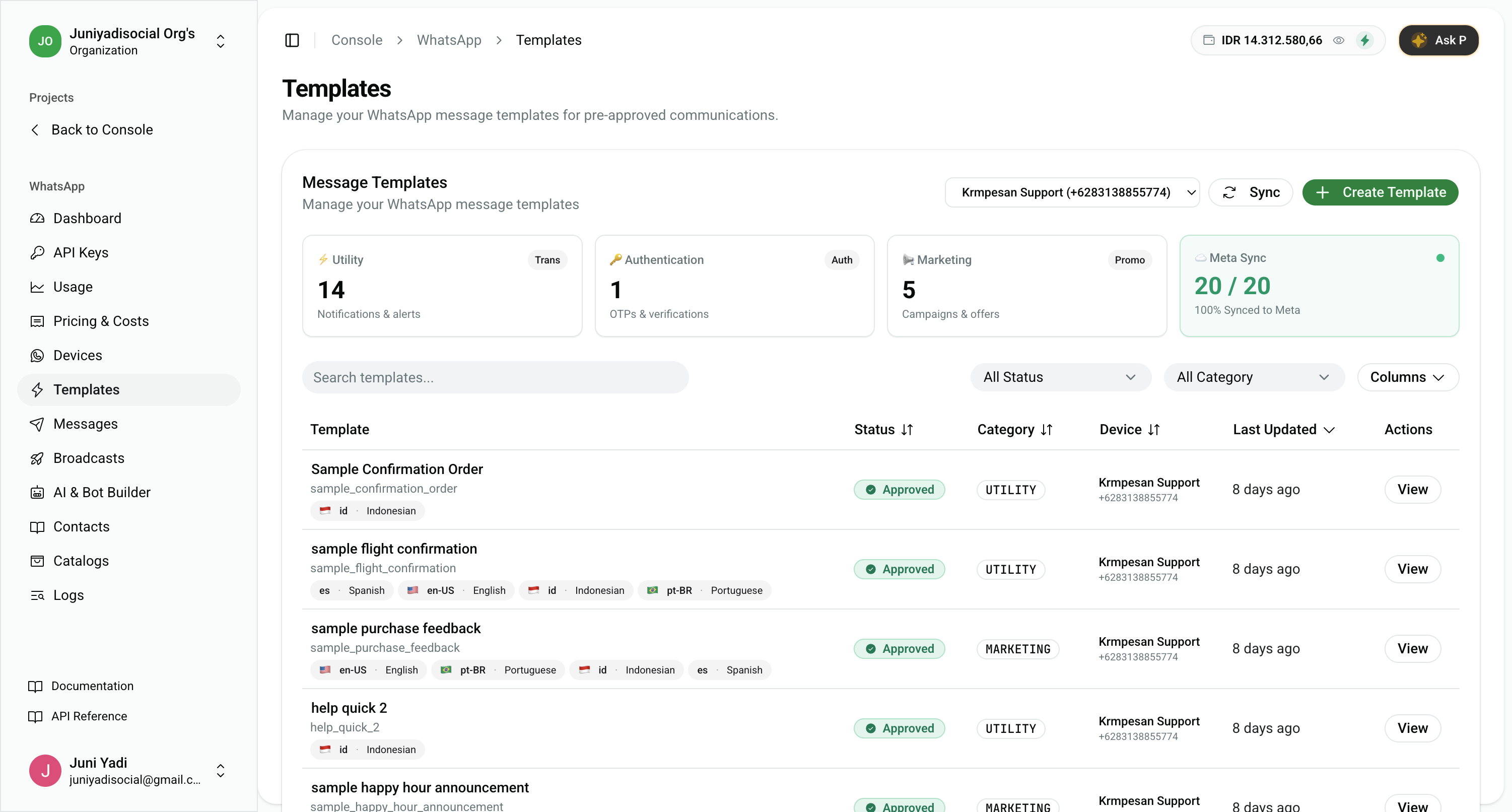 Message Templates Dashboard