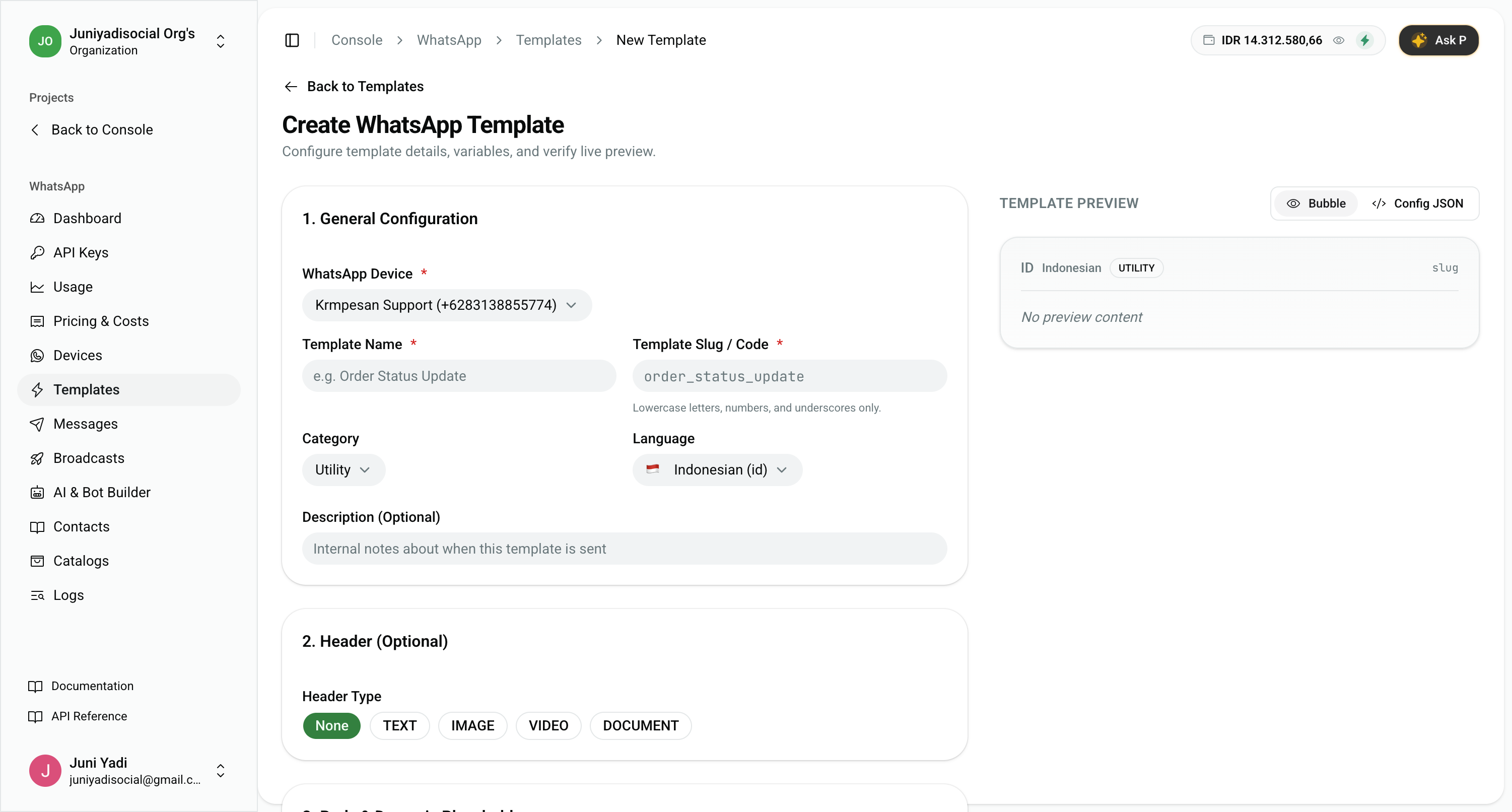 Create WhatsApp Template Builder